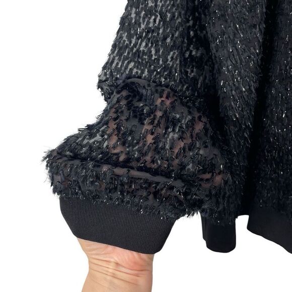 Trina Turk Metallic Shag fuzzy Sweatshirt top Size XXL black shiny sparkle - Picture 6 of 9